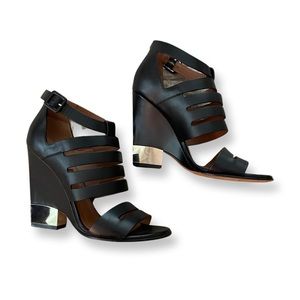 GIVENCHY Black Leather Wedge Sandal, size 37.5